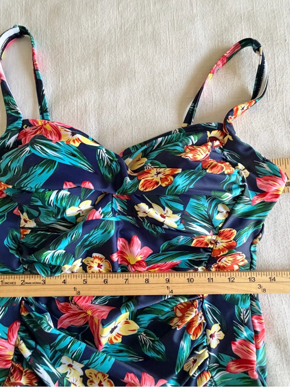 Ekouaer Swimsuit Womens XL Blue Floral One Piece Padded Tank Ruched Tropical - Picture 3 of 9